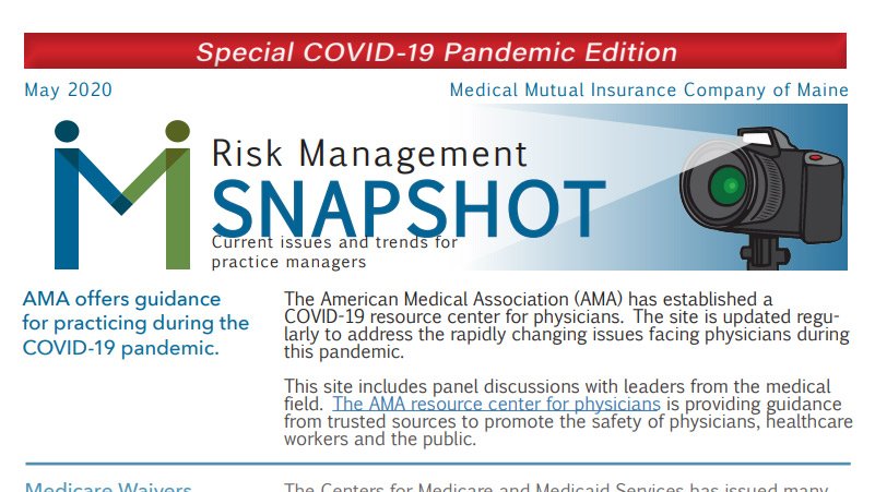 MedicalMutual's tweet photo. View our special edition of the Snapshot. The newsletter focusing on the current issues and trends in healthcare risk management for practice managers. https://t.co/JDIBezKl4L https://t.co/sxxoeB6ZCS