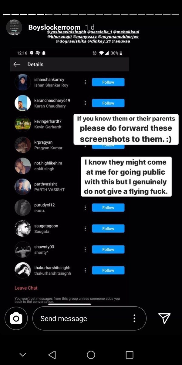Vinil_V's tweet photo. Hi Team,I would like to bring to ur notice abt "Bois Locker Room" Instagram grp consisting of children of age 15-16(they claim) who r body shaming girls,morphing images &amp; discussing about rape.Attaching images I've received.Kindly verify &amp; take necessary actions @Cybercellindia https://t.co/kCT195cHfA