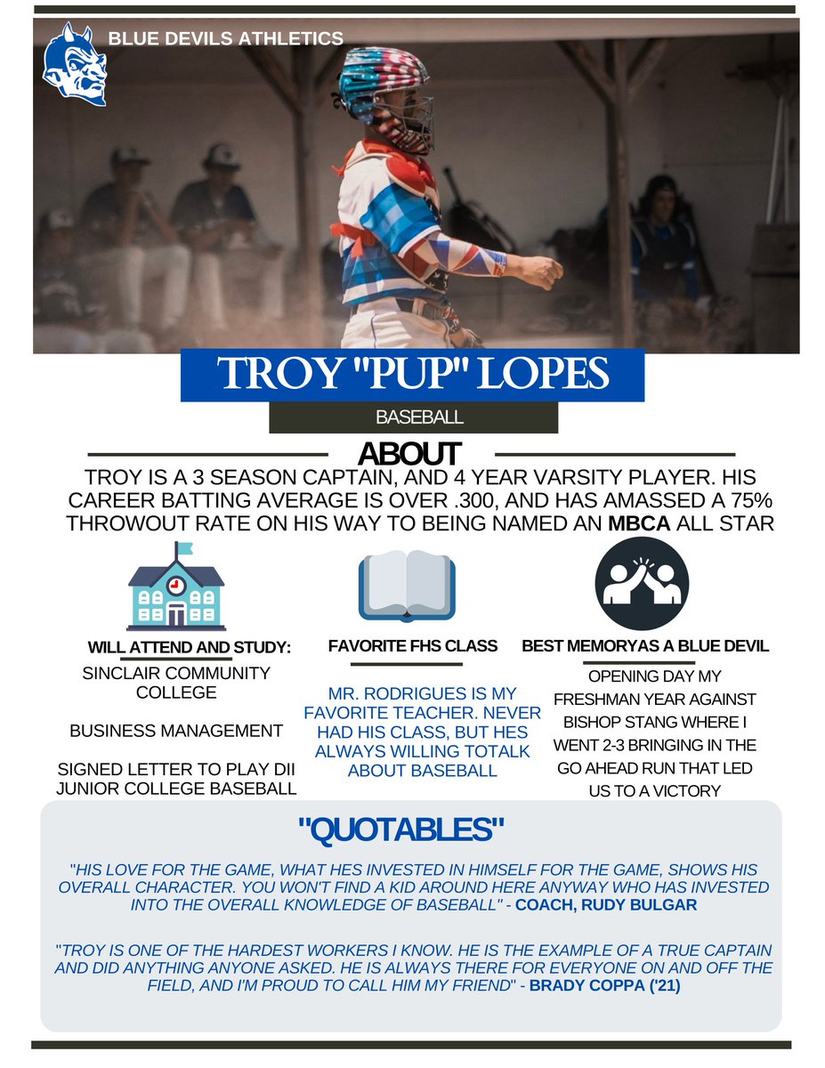 Senior Spotlight - Each day, FHS will recognize the achievements of one of our outstanding spring athletes. Thank you for your dedication to Fairhaven Athletics!

Today's Senior - Troy Lopes, Baseball