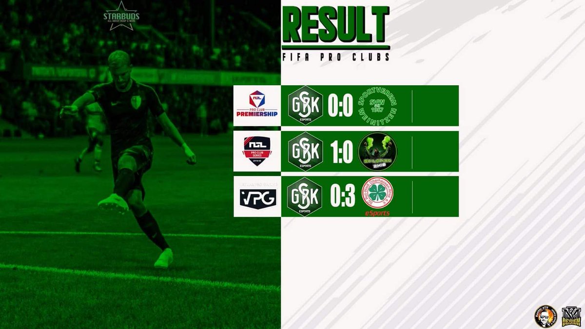 ENDERGEBNISSE
0️⃣3️⃣.0️⃣5️⃣.

🏆 NGL Pro Club Premiership - Blue Division
🆚 SV Weinitzen E-Sports
✖️ 0️⃣:0️⃣

🏆 NGL Pro Club Series - Liga 3a
🆚 SK Lation 2K18 - FIFA Pro Club 
✅ 1️⃣:0️⃣
⚽️ znewstarz

🏆 VPG Deutschland - Liga 4
🆚 Rot Weiß Oberhausen eSport
❎ 0️⃣:3️⃣