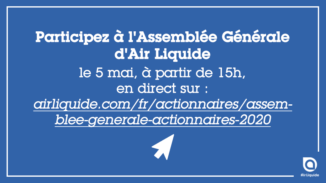 airliquidegroup's tweet photo. ⏰ J-1 avant l'Assemblée Générale des actionnaires d'#AirLiquide ! 🗓️ Rendez-vous demain à 15h sur notre site Internet, pour la suivre en webcast. #AG2020 ➡️ https://t.co/892PfxqtoE https://t.co/3WqjqfUoj6