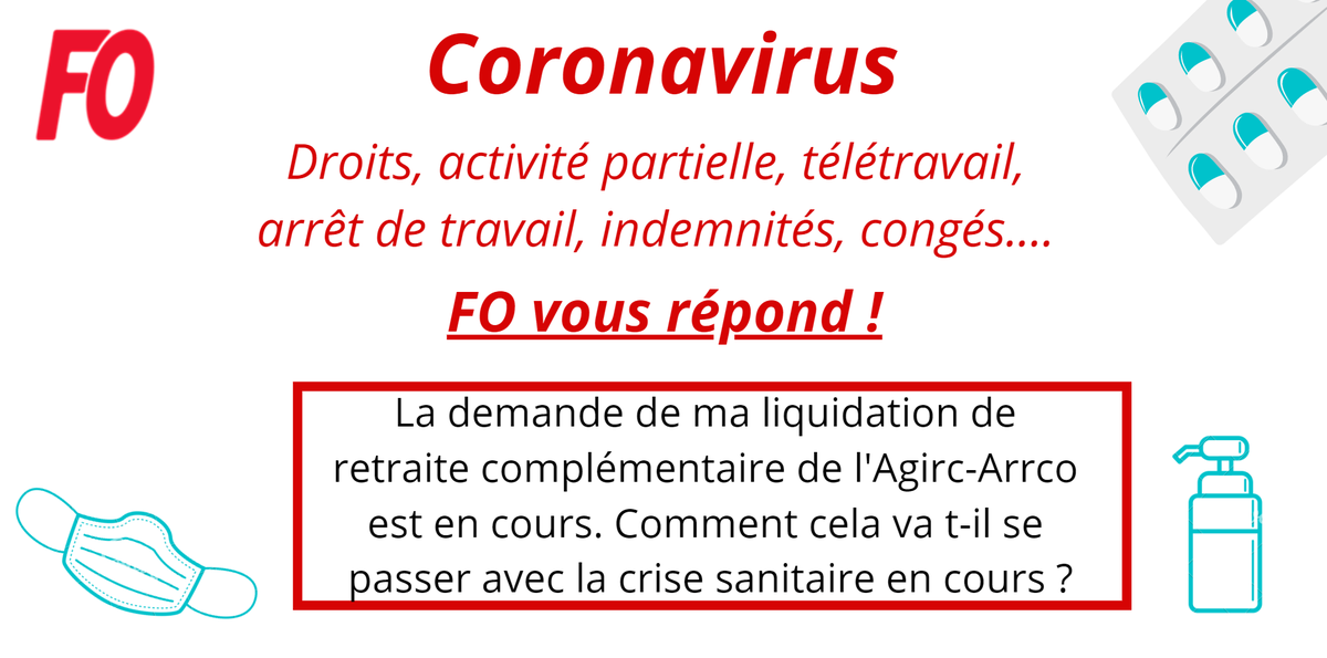 force_ouvriere's tweet photo. #coronavirus - "La demande de ma liquidation de #retraitecomplementaire de l'Agirc-Arrco est en cours. Comment cela va-t-il se passer avec la #CriseSanitaire en cours ?"
Retrouvez la réponse dans notre Foire aux questions >> https://t.co/JkHckmyZxK
#COVID19 #retraites https://t.co/kkJ0DA0eUJ