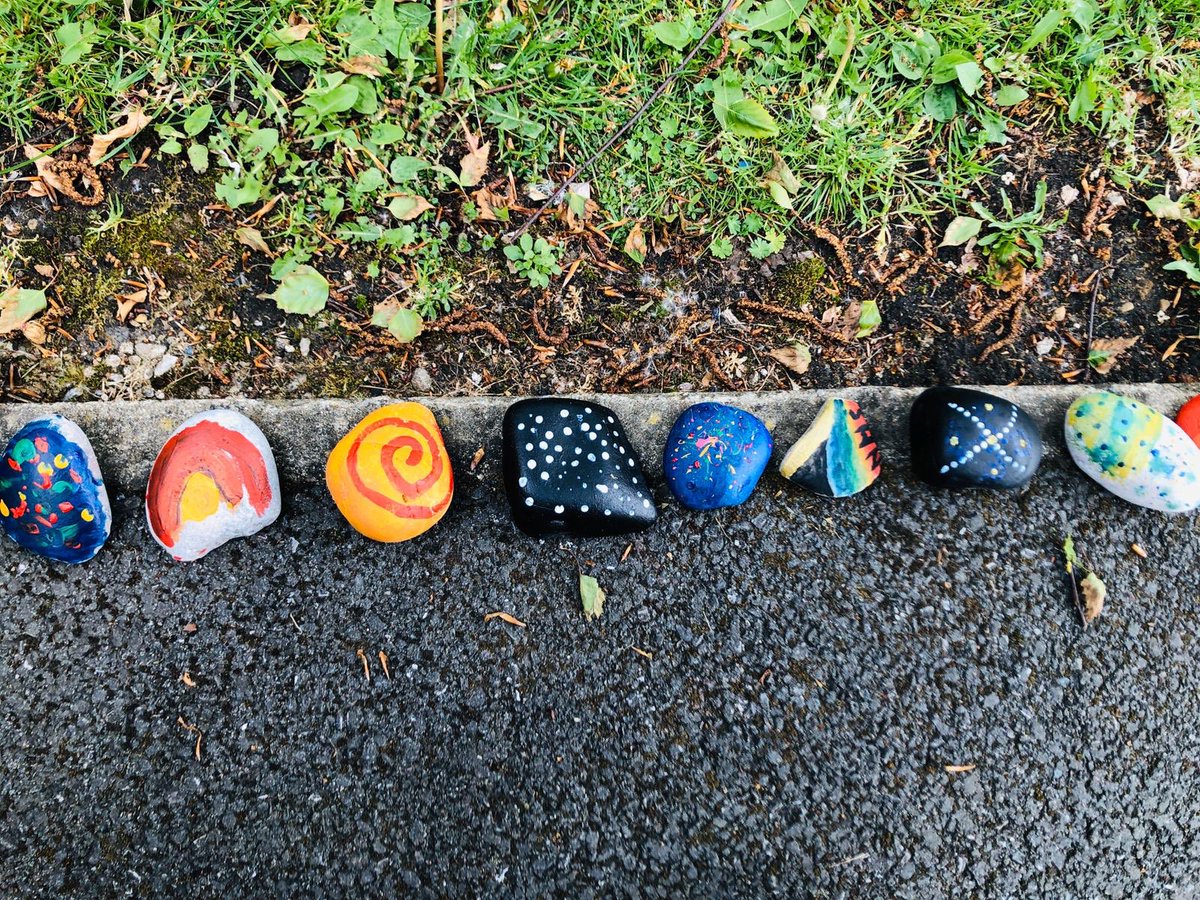 Our children of #keyworkers created these beautiful #paintedpebbles today 🌈 #creativity #rockingallovertheworld #thankyoukeyworkers