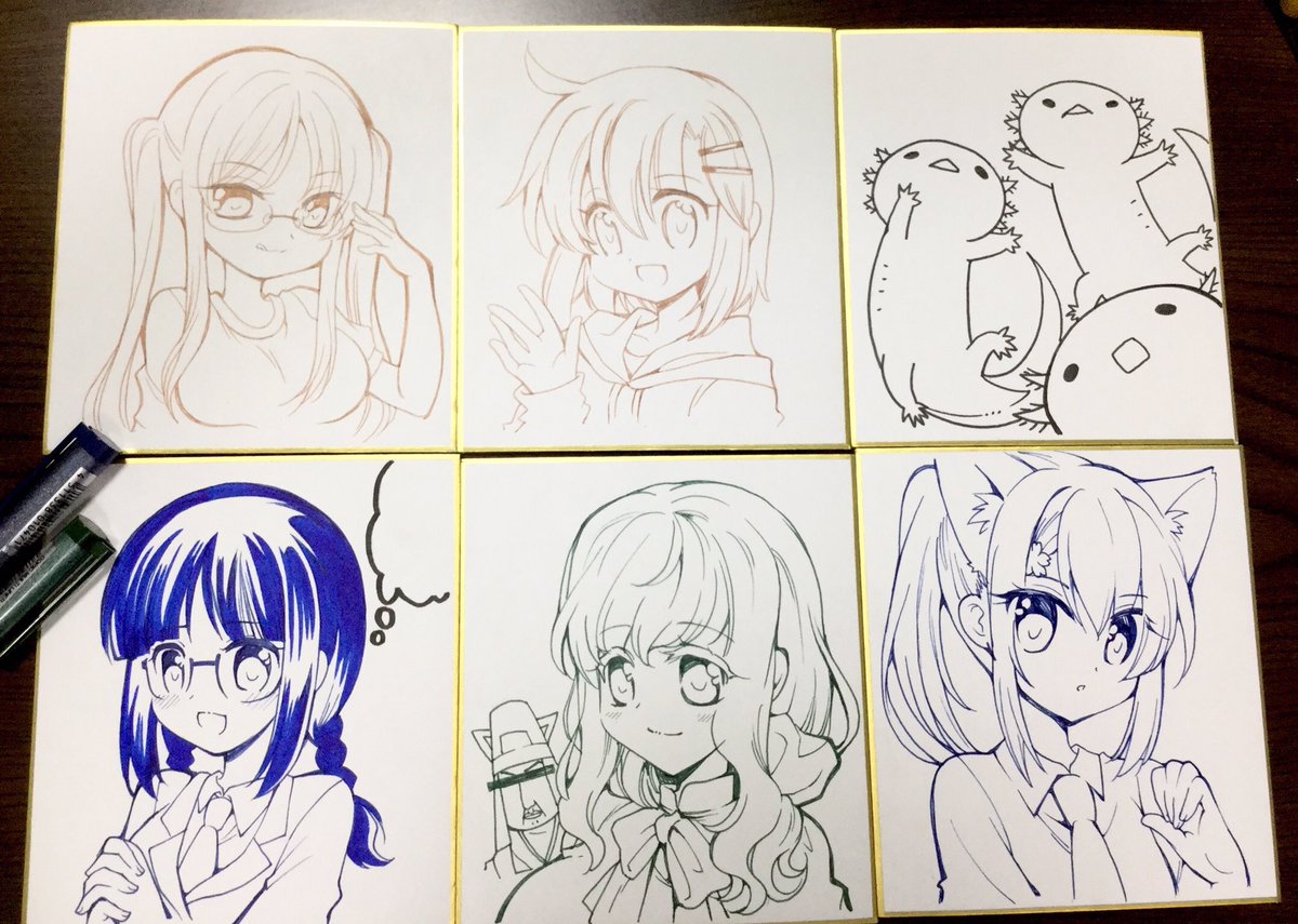 明日BOOTHに出す予定の色紙はひとまずこんな感じ。この後色つけます〜。 