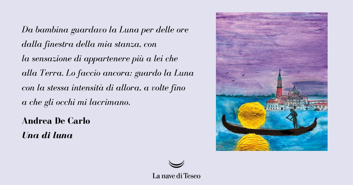 lanavediteseoed's tweet photo. Margherita e Achille, figlia e padre. Venezia e Milano, la cucina e la televisione. E un dialogo complicato tra un uomo ambizioso e arrabbiato e una ragazza convinta che la luna le abbia salvato la vita più di una volta.
"Una di luna" di Andrea De Carlo: https://t.co/3PvOFdg8ES https://t.co/1iOVVKaKcJ