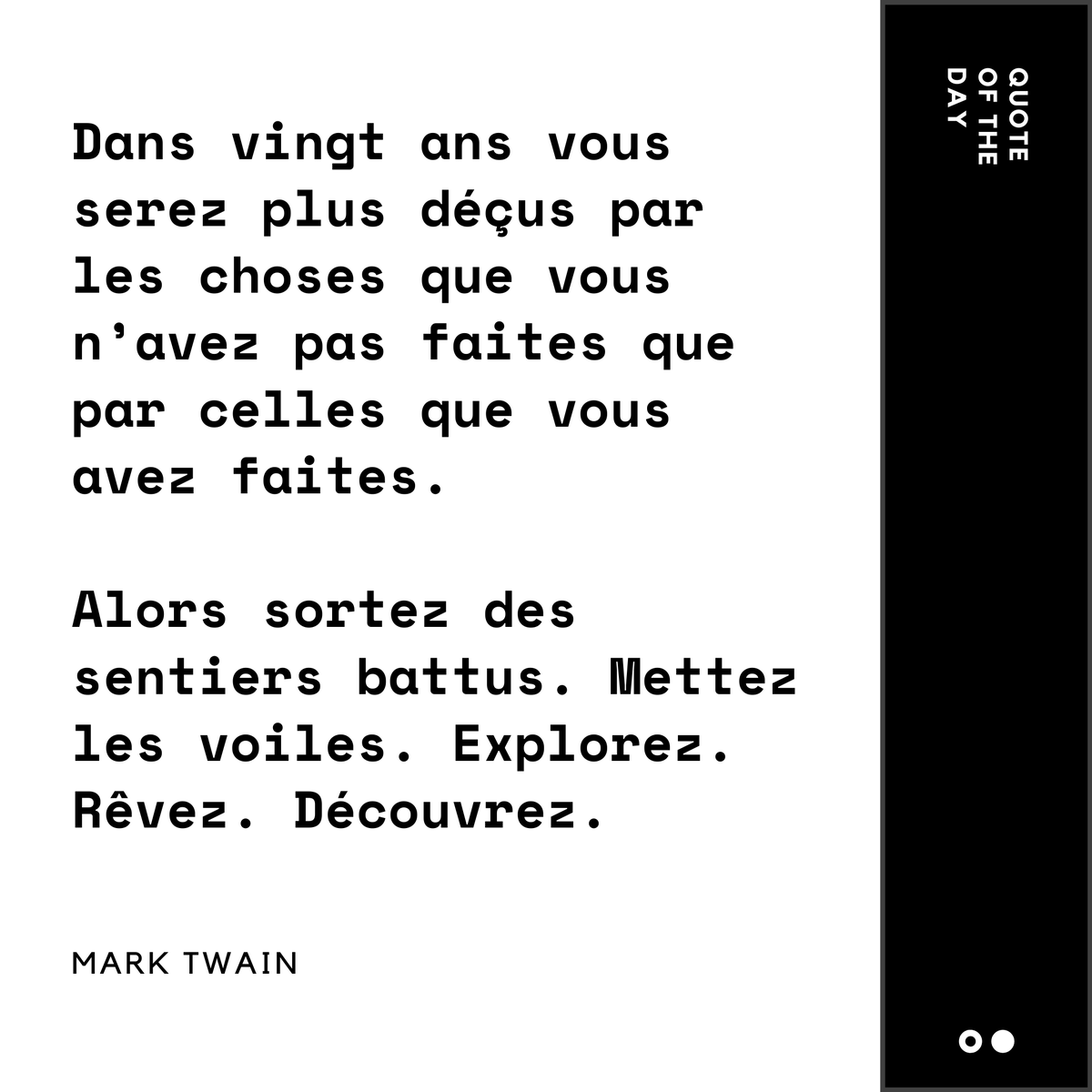 AltCollectif's tweet photo. [#MondayMotivation]

Une nouvelle semaine commence. 

Quoi de mieux qu'une citation de Mark Twain pour vous motiver ! 

#marktwain #citation https://t.co/hKlNWcOlHU