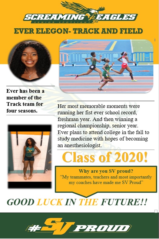 SVHSathletics's tweet photo. Congratulations to @SVTrackandField Senior Ever Elegon, today's @SVHS2020 Senior Student Spotlight. 
#WeRaise #svproud #SeniorSpotlight #Classof2020 https://t.co/hnUNEfzAdl