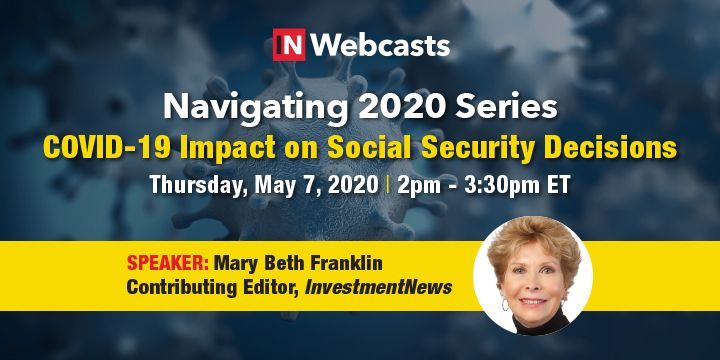 investmentnews's tweet photo. Join Mary Beth Franklin to learn about Social Security claiming options, consequences and the possibility of do-over strategies in the future. Accepted for 1.5 CE credit by CFP Board. Register Now. https://t.co/D8KM9IqMxF #inwebcasts #navigating2020 https://t.co/o5TmGSnT1o