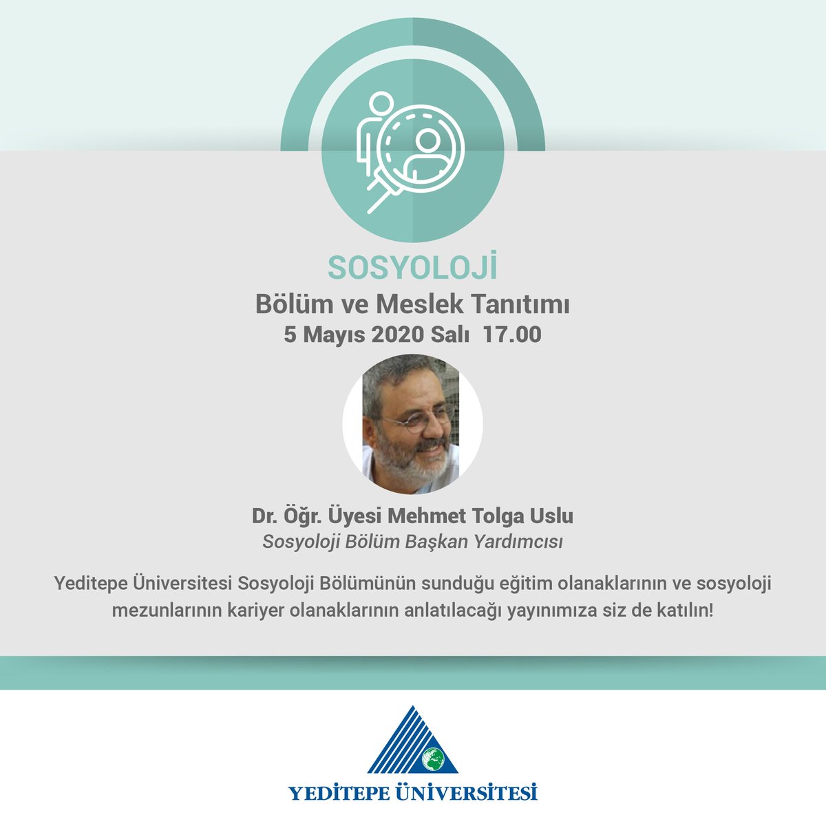 Yeditepe Connect ile Aday Öğrencilere Yönelik Tanıtımlarımız Devam Ediyor!
Üniversitemiz hakkında merak ettiğiniz soruları canlı yayınlarımıza katılarak, akademisyenlerimize ve rehber öğretmenlerimize yöneltebilir, bölüm tanıtımlarını izleyebilirsiniz. 
bit.ly/2xxL6vH
