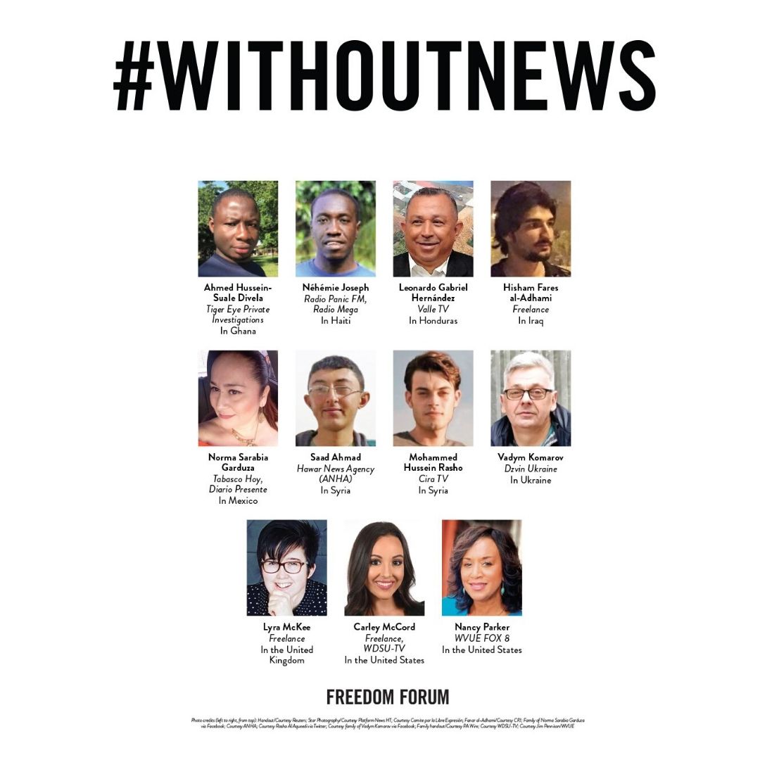 1stForAll's tweet photo. Around the world, journalists place themselves in peril every day. Sometimes, they pay with their lives for doing their jobs. 

Learn more about journalists who died in 2019 in the Journalists Memorial at: https://t.co/SwQjiDr4l3 #WithoutNews https://t.co/4rN8k9wfTR