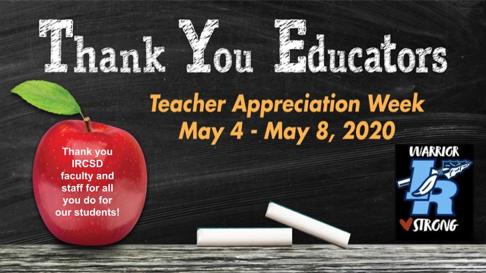 MrTDecker's tweet photo. Our IRCSD Team rocks! So proud of how our faculty and staff have risen to each and every challenge in this "year like no other." Our community appreciates all you do to teach and support our kiddos! We are proud of you! #IRCSDrocks #WarriorStrong #2020challenges https://t.co/GxfDuh35dk