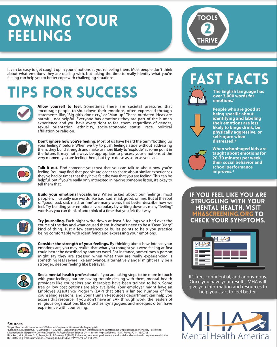 gisdwellness's tweet photo. Most people don’t think about taking the time to identify their feelings, but it can help to better cope with challenging situations. Tips from @mentalhealthamerica https://t.co/yK0cMQS4OJ  #tools2thrive #MentalHealthMonth https://t.co/cTHY4Li5Si #mhm20 https://t.co/oNv4IZOzo0