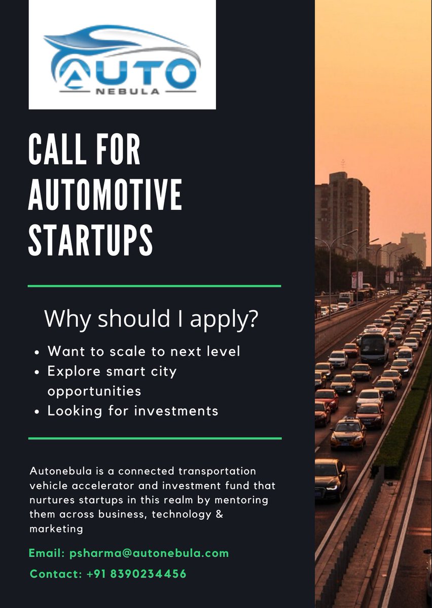 Call for automotive startups.
Apply here forms.gle/MpFmP5qraM1uwe…

#automotive #startups #automotivetechnology #automotivemanufacturing