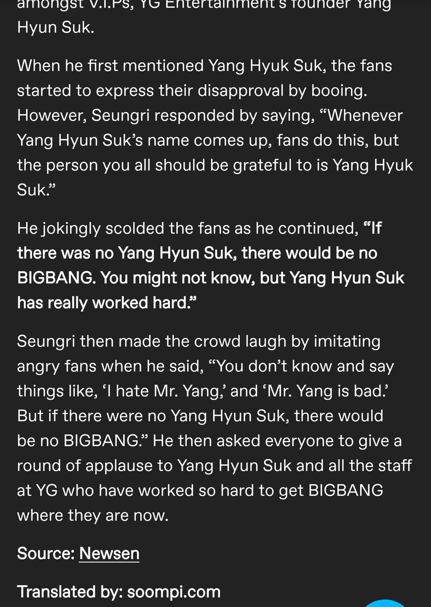 When Seungri and BIGBANG felt the urgent need to defend YHS on stage to show that he's a good person.