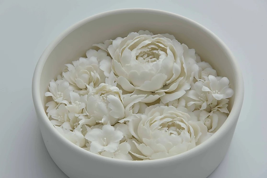 Peter Ting and Zha Cai Duan flower bowls, blanc de chine.
