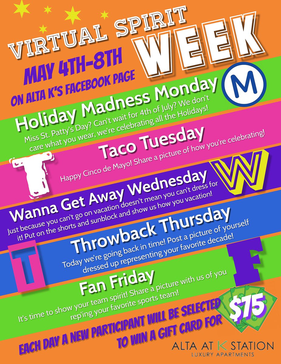AltaKStation's tweet photo. #AltaKVirtualSpiritWeek Starts today! 📲 See our Facebook page each day for more details and to submit your photos for a chance to win a $75 Amazon Gift Card. 📸💰 https://t.co/mug4JDmVR6