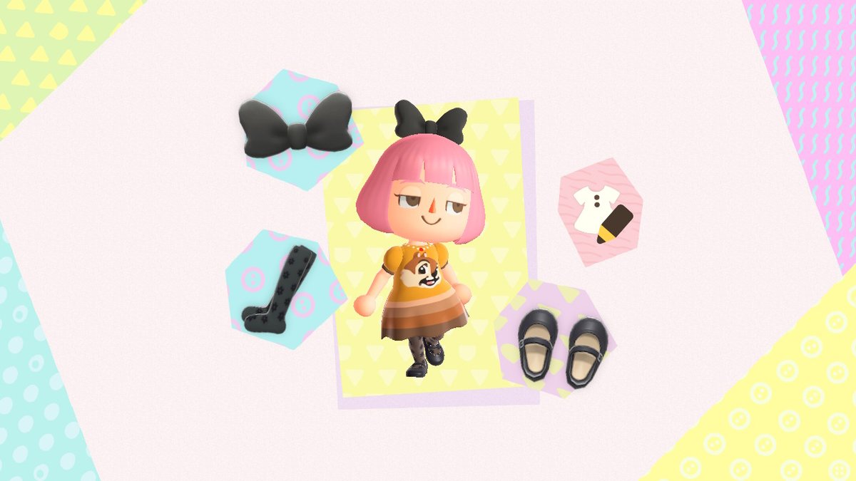 加藤英美里 どんぐりイメージしたチップのワンピースにした 後ろにリボンつけた どうぶつの森 Animalcrossing マイデザイン チップとデール