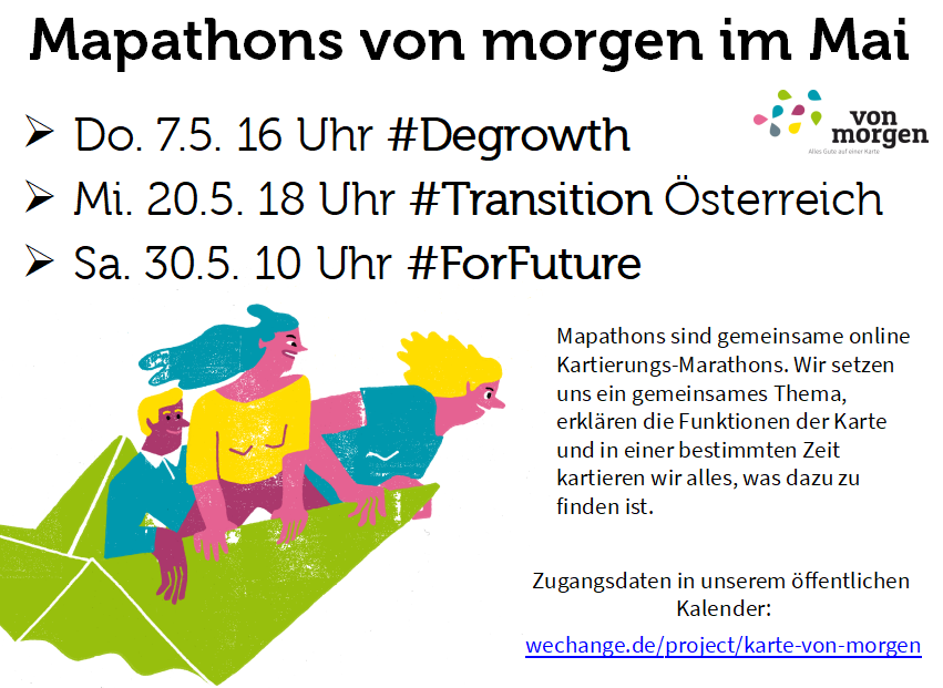 kartevonmorgen's tweet photo. Es gibt 3 #Mapathons von morgen im Mai:
- #Degrowth global https://t.co/kmnTGaL61s
- #Transition Österreich https://t.co/YETXGJAZ2s
- #ForFuture (Fridays, Parents, Artists, Entrepreneurs for future) auf dem #ForFuturesSummit https://t.co/lgUUJANDov
alle online und überall...
#fff https://t.co/fWdDRBE5wh