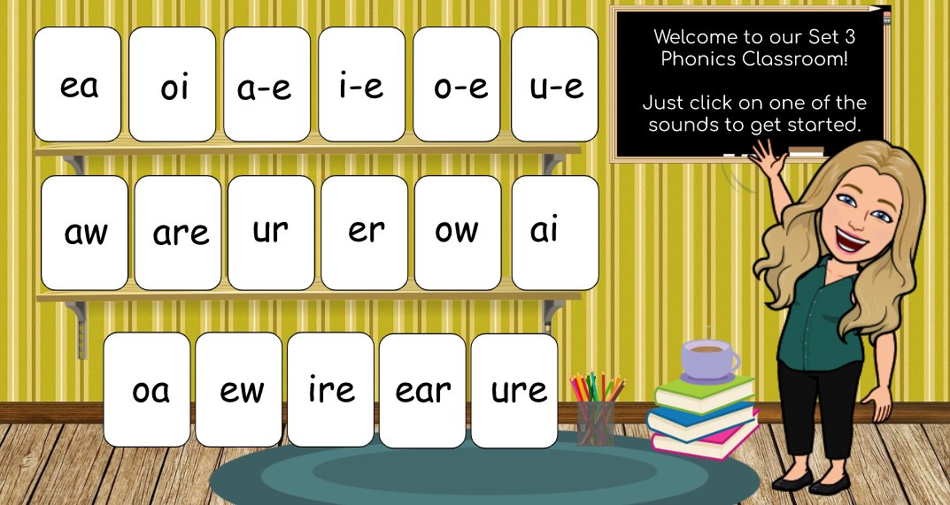 sandhillprimar4's tweet photo. Good afternoon! I have now created a virtual Set 3 phonics classroom for all of our lovely @SandhillPrimary children to access. Click on the link below to find it! (Make sure you click the blue link, not the picture) 😊 https://t.co/ODrgRHANib https://t.co/oAft2MNuXn