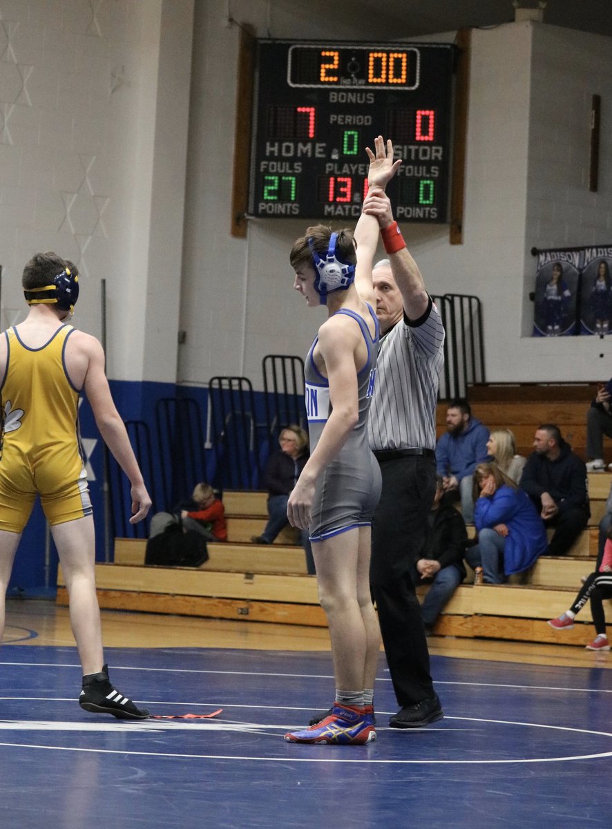 MadisonWrestler's tweet image. Madison Wrestling weight class of the day is 138:
The featured wrestler is:
Aiden Sample So: 1x varsity letterman with 15 varsity wins on the season. Also placed at 2 varsity tournament &amp;amp; 1st at 3 JV tournaments. He is the recipient of most improved wrestler award on varsity.