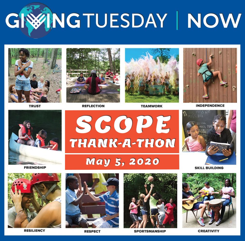 Our #GivingTuesdayNow SCOPE Thank-a-thon is tomorrow! Stay tuned here to see some fun and familiar faces as we recognize the spirit, generosity, and resilience of our camp community. Visit SCOPE's #GivingTuesdayNow Page: now.firespring.com/nonprofits/sum… #SupportSCOPE
