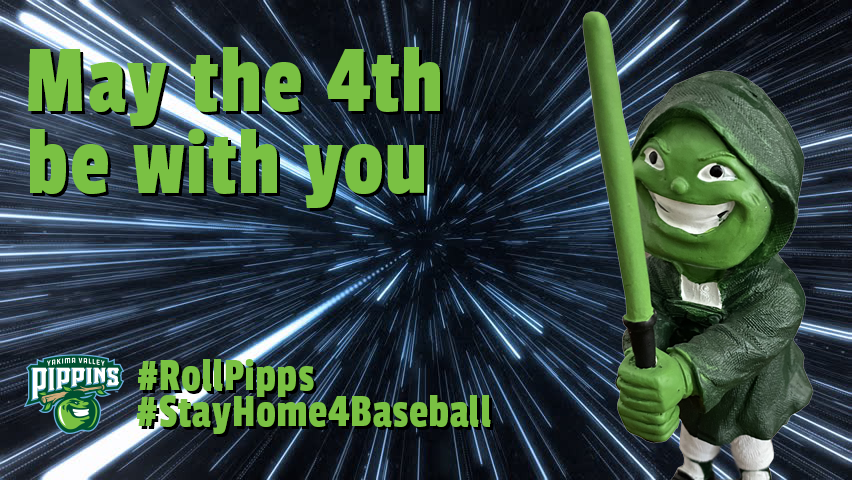PippinsBaseball's tweet photo. Always in motion is the future. Be safe now, and we'll see you soon. Until then, May the 4th be with you! #RollPipps #StarWarsDay #StayHome4Baseball https://t.co/K7MQPQOpfA