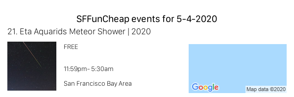 Events for Monday 5/4/20 sf.funcheap.com/2020/05/04 #sffuncheap