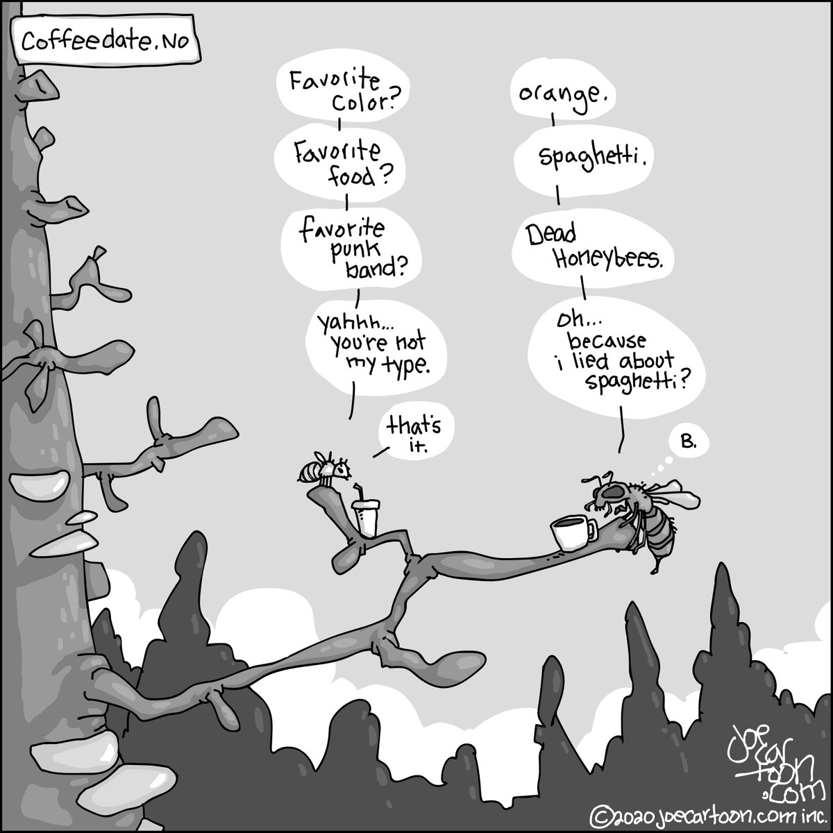 JoeCartoon's tweet photo. #MurderHornets #MurderHornet #coffee #coffeedate #bees #Honeybee #dating #DatingWhileDistancing #daterush #relationship https://t.co/bBZXwRKANV