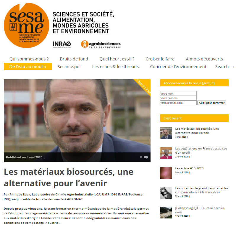 FerrerApesa's tweet photo. Philippe Evon et le projet BIOPLAST à l'honneur dans la revue Sesame : https://t.co/XDHFtjDY9J https://t.co/9xqzUFeYYb