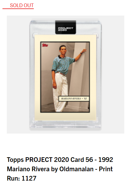 Print runs for Day 28 of  #ToppsProject2020#55 George Brett by Tyson Beck - 1,992#56 Mariano Rivera by Oldmanalan - 1,127