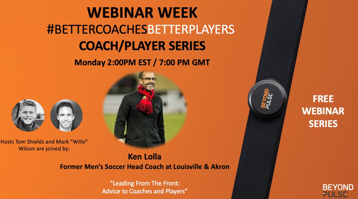 BeyondPulse's tweet photo. Today we have some incredible insight from one of the most esteemed coaches in @NCAASoccer history. Former Coach of the Year, National Cup Finalist, Head Coach of #1 ranked team & @USYNT U15 H.C @KenLolla joins us to discuss “Leading from the front”
2pm: https://t.co/6DrGbq0AHI https://t.co/lCTOPagG8n