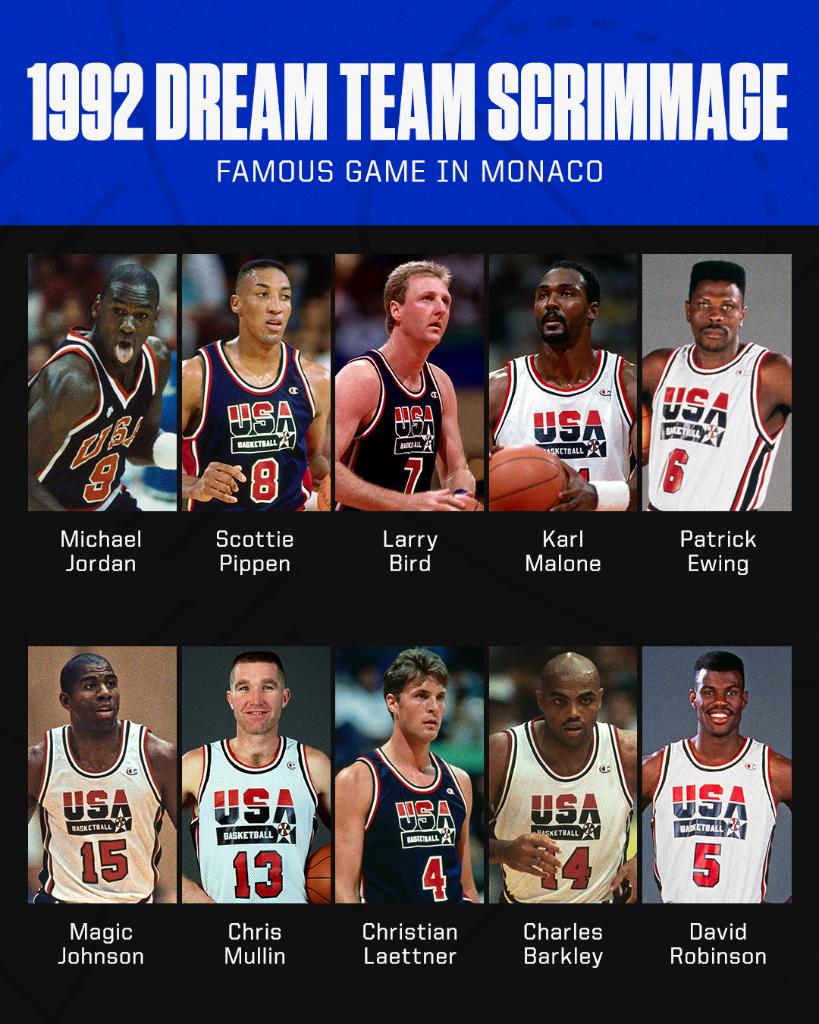 espn's tweet image. The starting lineups from the greatest basketball game never seen. 

Who would win a 7-game series? Jordan or Magic's squad? 🤔