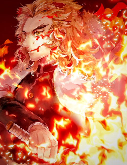 長谷さんがTwitterに投稿した煉獄杏寿郎(鬼滅の刃)のイラスト。