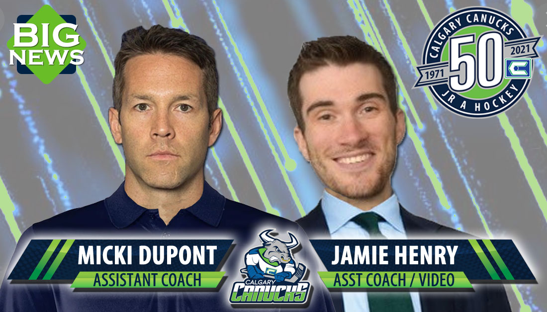 Calgary_Canucks's tweet photo. The Canucks are pleased to announce the addition of two assistant coaches to our coaching staff. Welcome to our new assistant coaches Micki Dupont and Jamie Henry! #JrACanucks #Nucks #AJHL

https://t.co/o9qB4GRkv5 https://t.co/o80xdytKPc