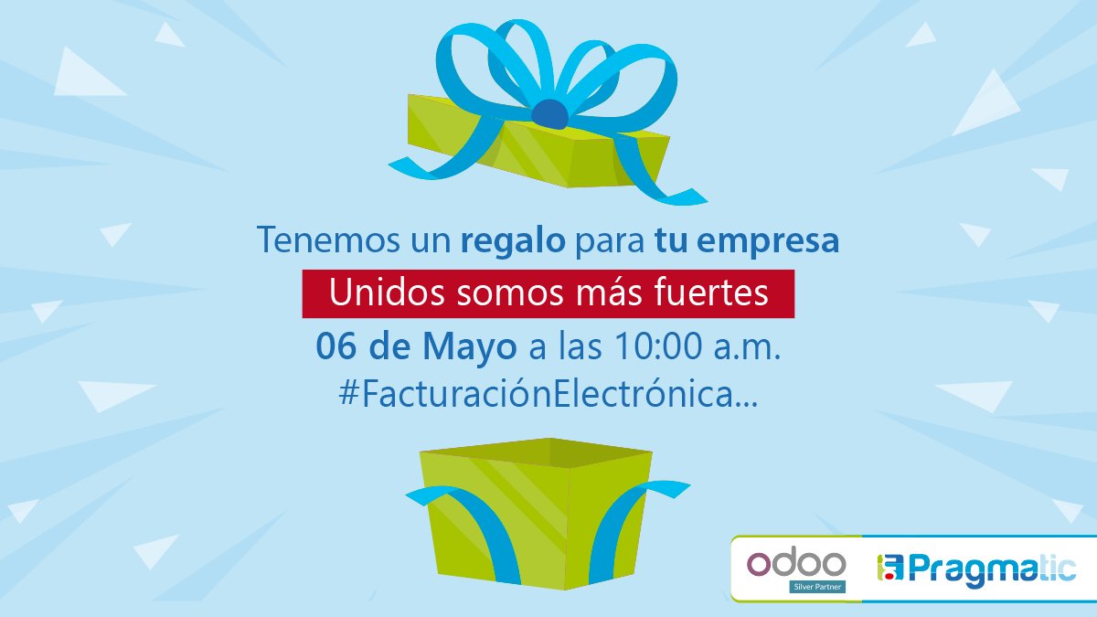 pragmaticsas's tweet photo. Tenemos buenas noticias para tu empresa 😮 ¡No te despegues de nuestras redes sociales y pronto las conocerás!😀 #Odoo #FacturaciónElectrónica https://t.co/RFIaRtywVC