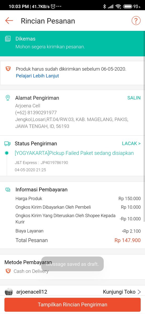 zen_aditya's tweet photo. @jntexpressid Selamat Malam Jnt admin, Saya ingin tanya mengapa paket Saya dari Shopee dengan no pesanan 200503629K722G dan nomer resi JP4019786190 belum di pickup? Padahal jadwal yang Saya ambil antara jam 1 siang sampai 6 malam. Dan tertulis klo pickup failed, bagaimana ini? https://t.co/mUMP5boTmV