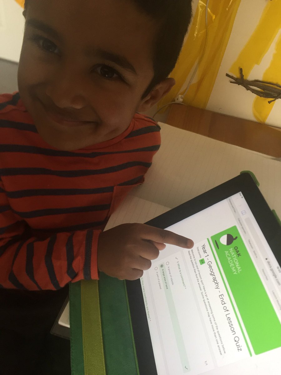 RenaDaudia's tweet image. Viaan was extremely happy to score 4/4 on his end of lesson geography quiz #foundationsubject #whatisacontinent #classHC @latimerprimary