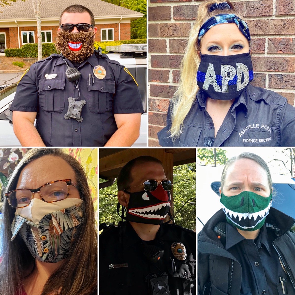 AshevillePolice's tweet photo. Deciding the winner for the first APD mask contest is now in the hands of our #community! We are seeking YOUR help to determine who will win 1st, 2nd, &amp; 3rd place. Please visit https://t.co/K2Y6rElsyV and “like” your favorite THREE masks! Voting will end Friday (5/8) at 11:30a. https://t.co/3TBkTrDVxo