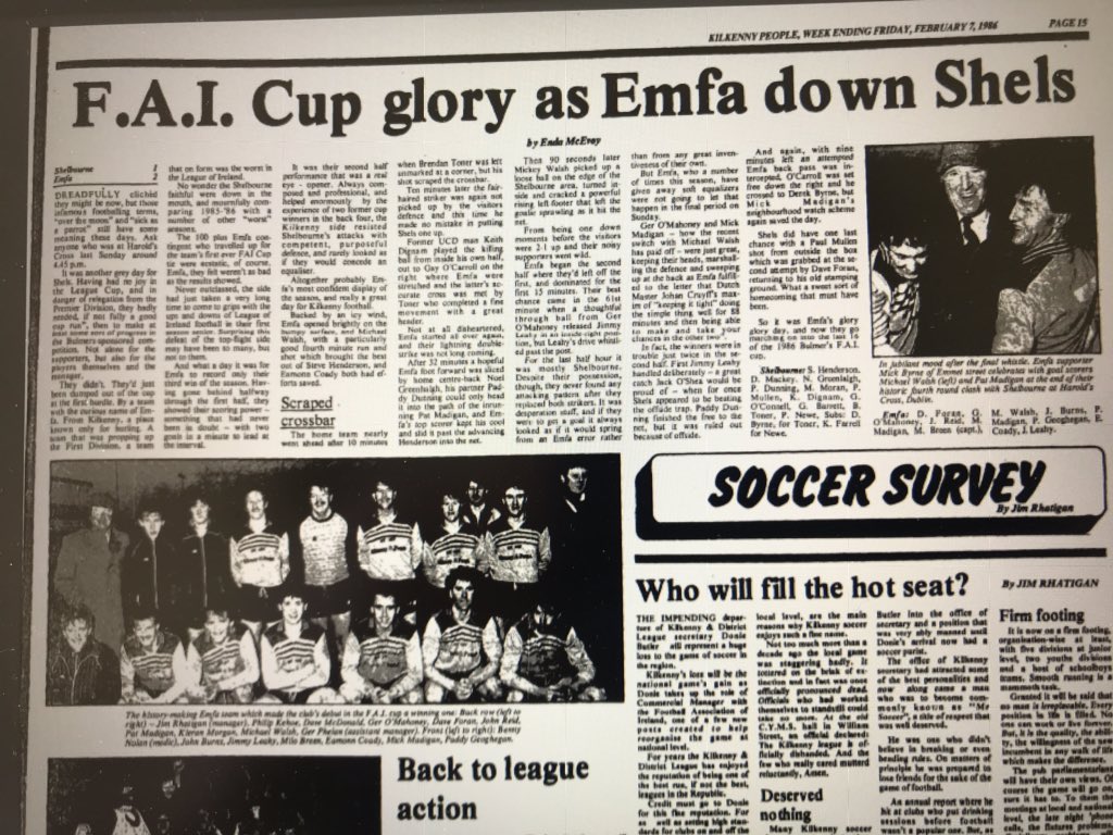 Great memories of @LOIweekly @FAIreland Cup in Kilkenny with EMFA in 1986. Great match report from @EndaEndamac95