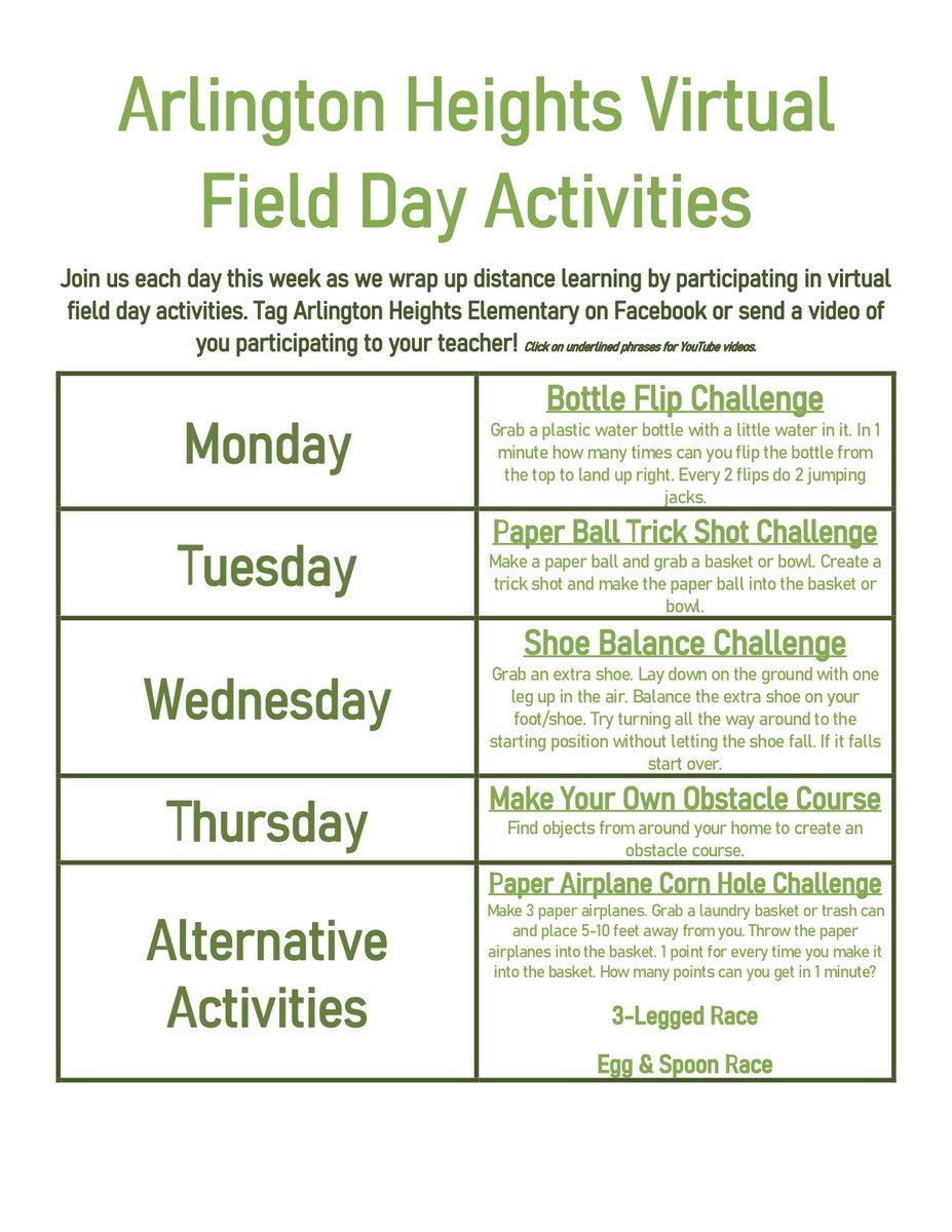 AHEeagles's tweet photo. Hello!

Below is the link for the May 4th Weekly Announcements.

I have also attached the details of the Virtual Field Day activities.

https://t.co/5zZ21qm8Rc 

Thank you,

Mr. Heath https://t.co/C9iyKtZTkl