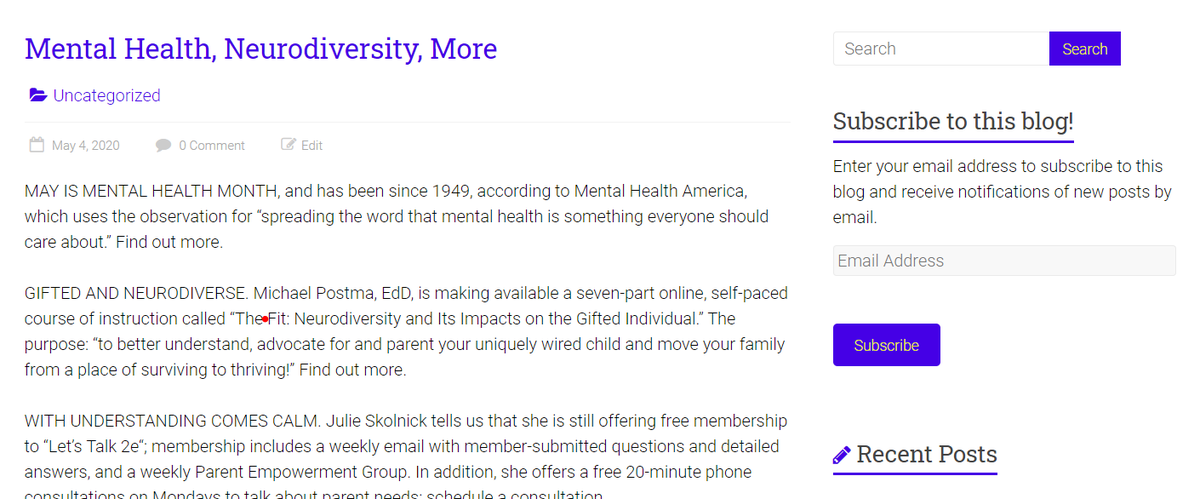 NEW BLOG ITEMS: Mental Health Month, neurodiversity, neuroscience, more. 2eresource.com/2020/05/04/men… #2ekids
