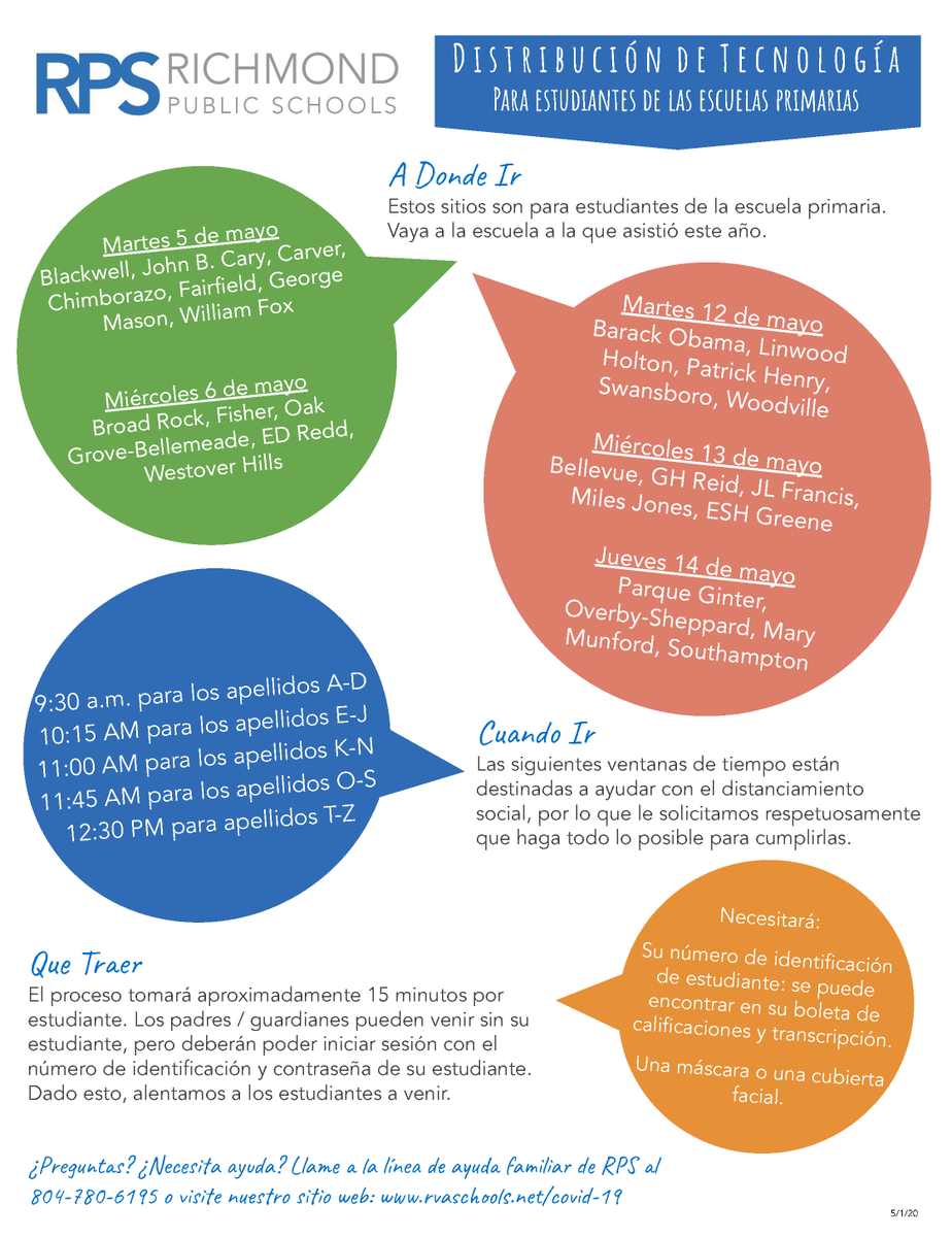 RPS_Schools's tweet photo. Laptop distribution for Elementary school students begins tomorrow! Please go to the school that you attended this school year. See the flyer below for details and feel free to call the RPS
Family Support Line at 804-780-6195 for assistance or questions! #WeAreRPS https://t.co/uWK3mIMUwK
