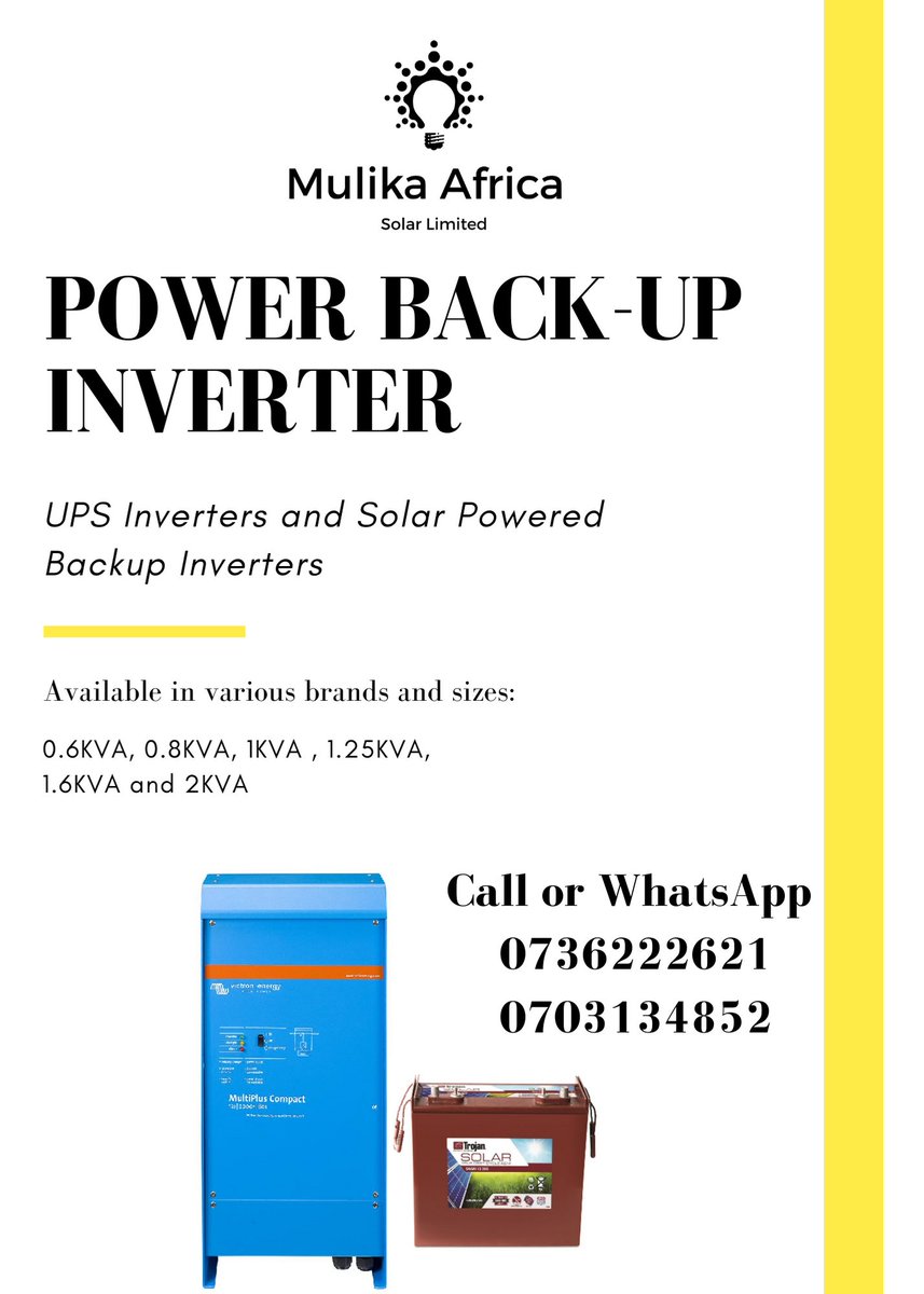 MulikaNaSolar's tweet photo. Working from home and need a power backup solution? We have offers on Inverters UPS. The inverters can be charged by Solar or Electricity.
Contact us on 0736222621 or 0703134852
Offers are available for Nairobi Only at the moment due to Covid movement restrictions. https://t.co/s8SM832QLI