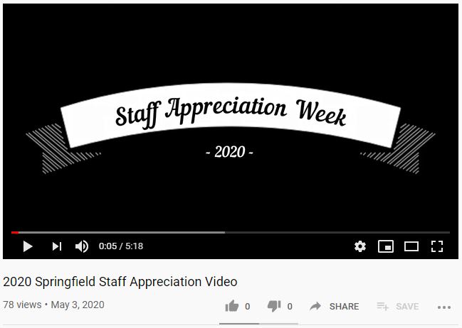 Happy Staff Appreciation Week to everyone that contributes to the success of Springfield Schools! ❤️🐯🏫 #TP #TeacherAppreciationWeek2020 #TeacherAppreciation #StaffAppreciation <a href="/TigerActivities/">Tiger Activities</a> #StayHomeMN 

Click on the link to view video:
youtube.com/watch?v=MDFvjb…