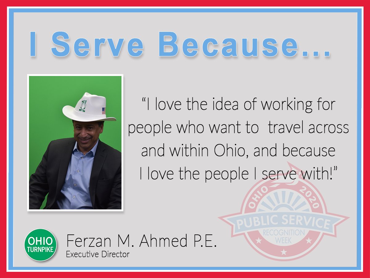 OhioTurnpike's tweet photo. Today kicks off #PublicServiceRecognitionWeek! Thank you to all of our dedicated #OHTPK employees who truly make the Ohio Turnpike #ABetterWayToTravel! Each day this week we will highlight a group of our employees with an #IServeBecause post. #PSRW https://t.co/7yfcPp7oIy
