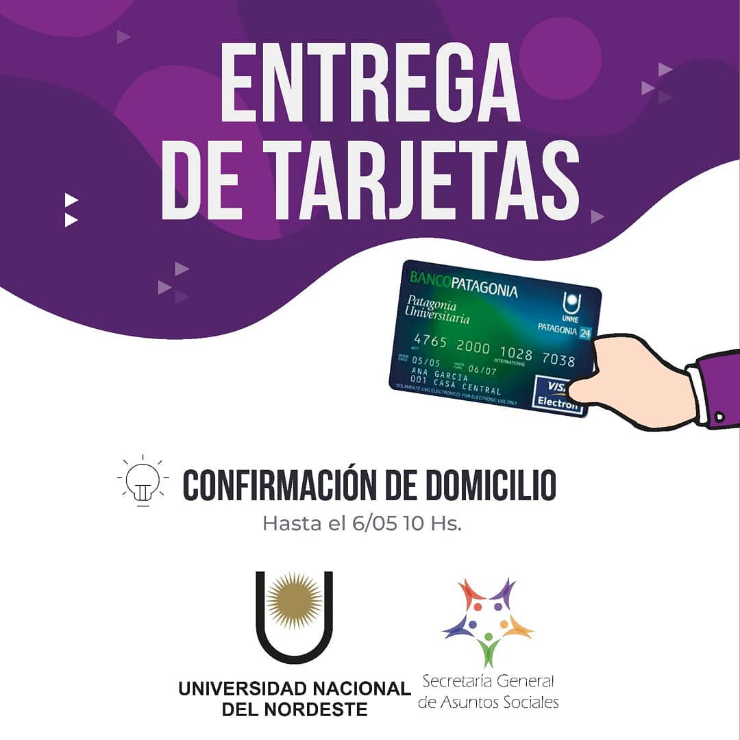 🗣📣ATENCIÓN BECARIOS UNNE🗣📣
La Secretaria General de Asuntos Sociales solicita la confirmación del domicilio en el que se encuentran realizando el aislamiento social obligatorio, a fin de poder acceder a tarjetas de débito.
⚠️Consultas: subdeasuntosestudiantilesartes@gmail.com