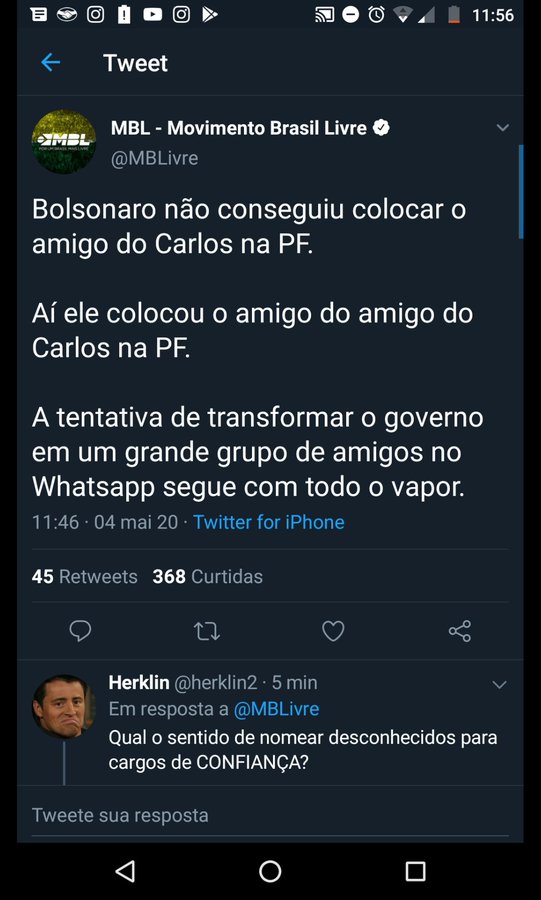 Rconstantino's tweet photo. Para os "liberais" do MBL, se Bolsonaro indicar o amigo do primo da tia do vizinho do cunhado de Bolsonaro, que uma vez deu "oi" ao presidente, isso já será prova de interferência patrimonialista. Os garotos entraram no negócio de detonar sempre, não importa o que aconteça... https://t.co/ulWNwmAoLK