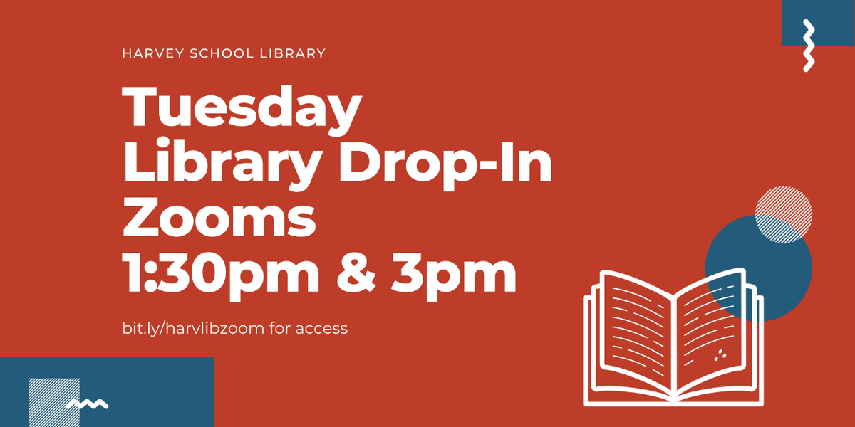 Visit the library on Zoom tomorrow at 1:30pm and 3:00pm! Access: bit.ly/harvlibzoom