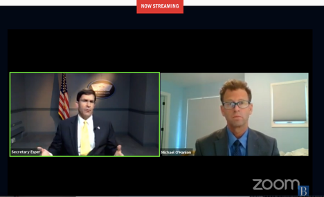 BrookingsFP's tweet photo. DARPA, Walter Reed hospital, and other entities associated with the U.S. military are involved in the race to produce a #COVID19 vaccine, @EsperDoD tells @MichaelEOHanlon in today's @BrookingsInst webinar. #SecDefEsper

Live now: https://t.co/LgXFqkIQey https://t.co/kIUWxo49kC