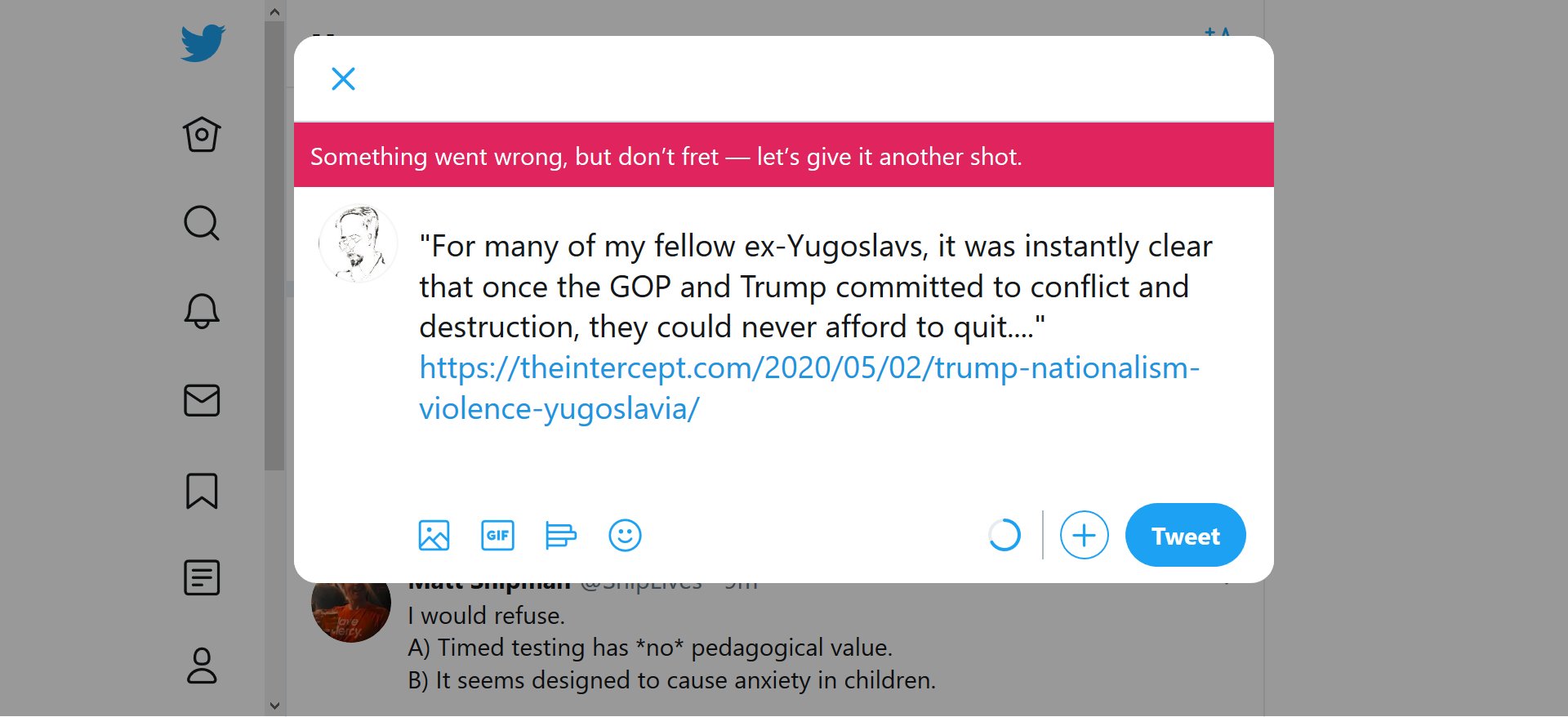 Eric Scigliano I Ve Tried Repeatedly And Unsuccessfully To Send The Attached Tweet And Gotten This Message Something Went Wrong But Don T Fret Let S Give It Another Shot Has Twitter Blocked Links Eric Scigliano I Ve Tried Repeatedly And Unsuccessfully To Send The Attached Tweet And Gotten This Message Something Went Wrong But Don T Fret Let S Give It Another Shot Has Twitter Blocked Links